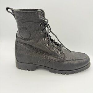Polo Ralph Lauren Ranger Tumbled Leather Combat Boot Black Utilitarian  11 D